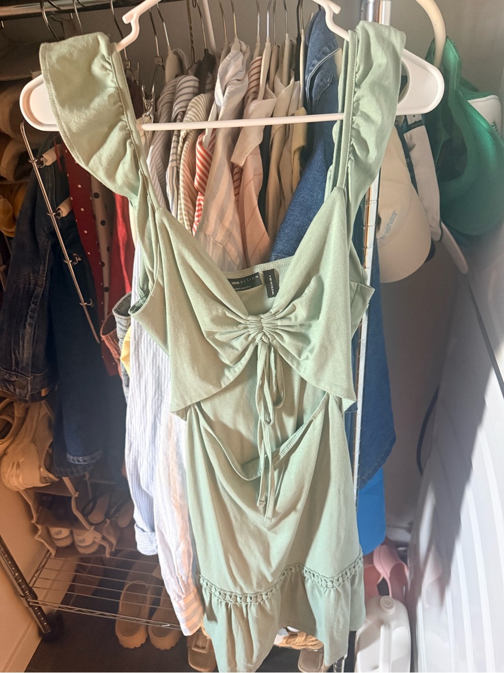 ASOS Light Green Tie-Front Ruffle Mini Dress - Unknown Brand